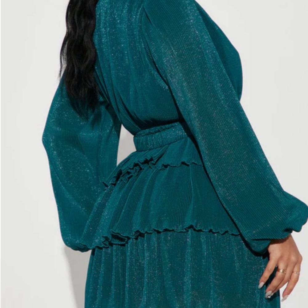 Fashion Nova Teal Long Sleeve Dress